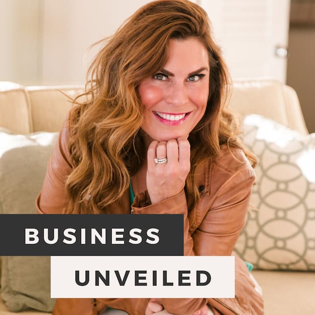 Photo featuring Erin King seated on a couch with accompanying text that reads 'Business Unveiled'.