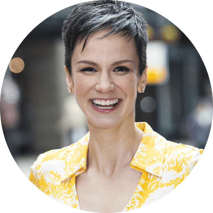 Tamsen Webster, Executive Director of TEDx Cambridge and Creator of 'The Red Thread Method,' beams with a full smile in her picture. She wears a yellow top that complements her energy, showcasing a chic short haircut.